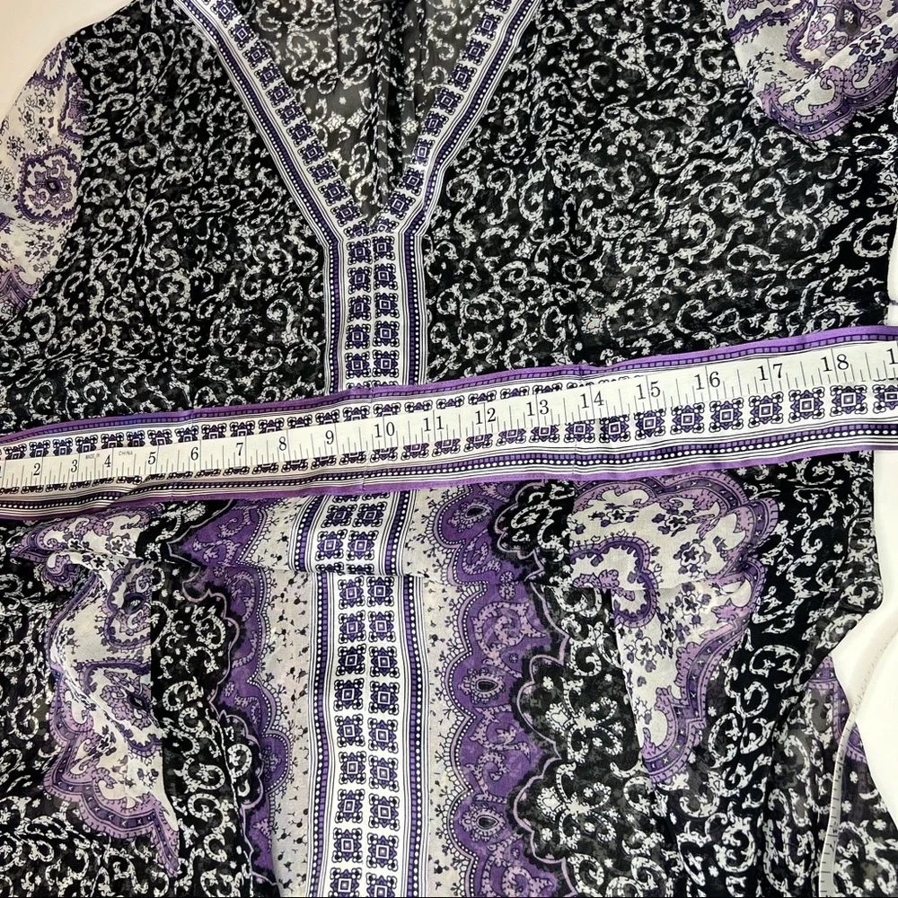 INC International Concepts  VNeck Long Sleeve Black Purple Sheer Silk Dress * 10 - Picture 10 of 15